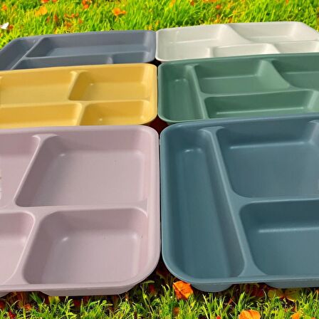 6 Adet Tabldot 5 Bölmeli Lüks Plastik Piknik Yemek Servis Tabağı, 6 Renk Tablot 21x31x3,3(h) cm