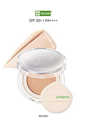 Doğal Işıltı Sağlayan Vegan Cushion Peripera Mood Vegan Glow Cushion (2 Ivory) SPF50+ PA++++