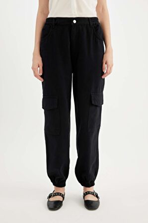 DeFacto Coool Jogger Gabardin Pantolon Normal Bel Basic Düz Kargo Cepli B0454AX24AUBK27