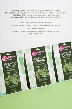 Green Tea Soothing Ampoule Mask Yeşil Çay Özlü Sebum Dengeleyici Nemlendirici Yüz Maskesi Kore 23ml