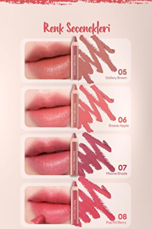 Kremsi, Kalem Şeklinde Renkli Dudak Balmı & Kalemtıraş CLIO Butter Balm Crayon 005 Gallery Brown