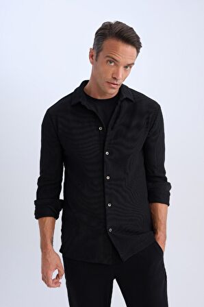 DeFacto Modern Fit Polo Yaka Uzun Kollu Gömlek D3692AX24AUBK81