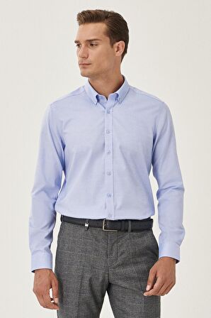 Ütü Gerektirmeyen Taılored Slim Fit Dar Kesim Düğmeli Yaka %100 Pamuk Gömlek
