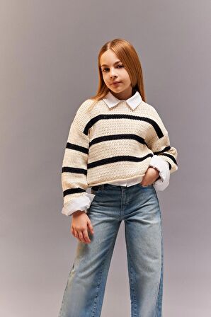 Kız Çocuk Regular Fit Bisiklet Yaka Kazak