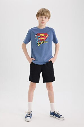Erkek Çocuk Superman Bisiklet Yaka Kısa Kollu Tişört