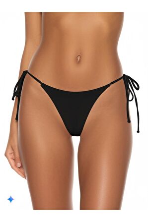 Siyah Kenarları ince İp Bağlama Detaylı Bikini Altı