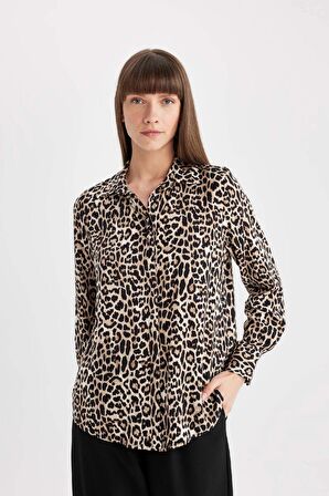 DeFacto Regular Fit Leopar Desenli Uzun Kollu Gömlek I8266AZ24AUBG320