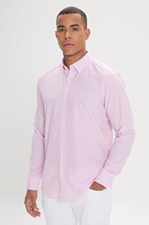 Slim Fit Dar Kesim Gizli Düğmeli Yaka Pamuklu Çizgili Gömlek