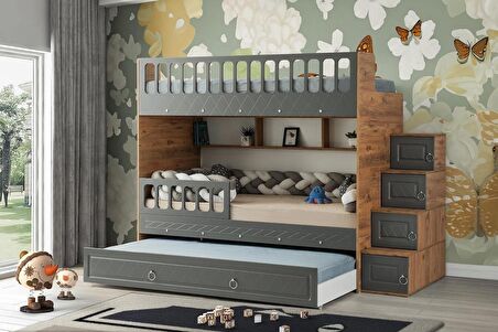 Zümrüt Yavrulu Ranza Antrasit & Ahşap Çelik Destekli MDF Membran Kaplama  %100 MDF