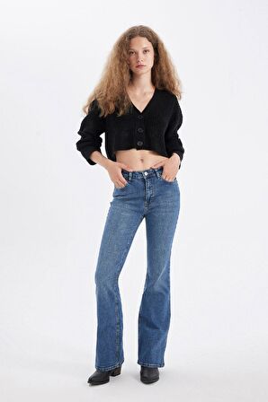 DeFacto Regular Fit V Yaka Basic Düz Düğmeli Triko Hırka U2052AZ24AUBK56