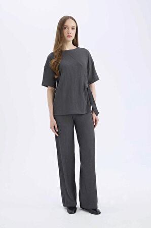 DeFacto Bürümcük Pantolon Wide Leg Geniş Bol Paça Esnek Belli C0200AX25SPAR104