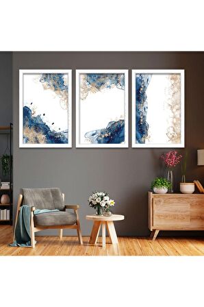 5 Parça Mdf Okyanus Dalgası Tablo ve Mdf Saat Kombin