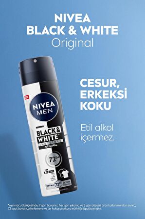 Nivea MEN Erkek Sprey Deodorant Black&White Invisible Original 150ml, 72 Saat Anti-perspirant, X2 Adet