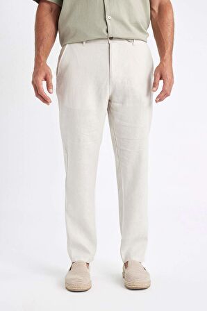 Relax Fit Düz Paça Keten Pantolon