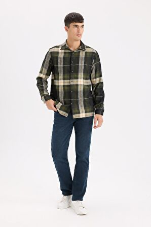 DeFacto Regular Fit Polo Yaka Kareli Flanel Uzun Kollu Gömlek D5835AX24AUNV64