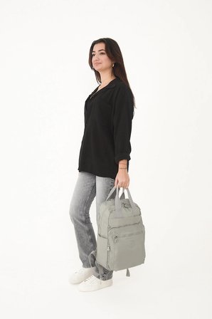 SRG Unisex Suya Dayanıklı Krinkıl Kumaş Çok Gözlü Bej Laptop Okul Ve Seyahat Sırt Çantası