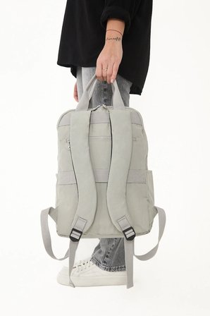 SRG Unisex Suya Dayanıklı Krinkıl Kumaş Çok Gözlü Bej Laptop Okul Ve Seyahat Sırt Çantası