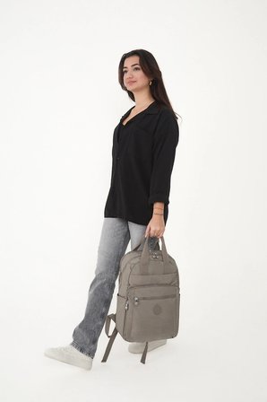 SRG Unisex Suya Dayanıklı Krinkıl Kumaş Çok Gözlü Bej Laptop Okul Ve Seyahat Sırt Çantası