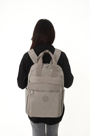 SRG Unisex Suya Dayanıklı Krinkıl Kumaş Çok Gözlü Bej Laptop Okul Ve Seyahat Sırt Çantası