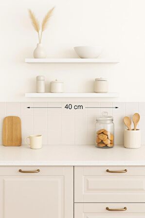 ikili Beyaz Mdf Uçan Duvar Rafı Gizli Bağlantı 40 Cm Kitaplık