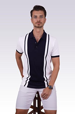 Beyaz Lacivert Çift Renkli Polo Tişört