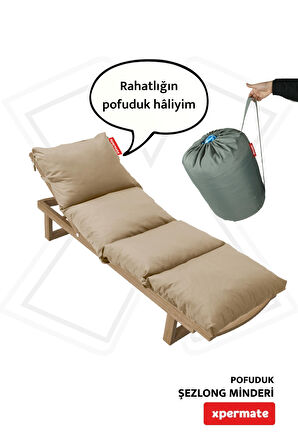 XPERMATE Pofuduk Şezlong Minderi 60x180x12Cm Su İtici,Katlanır,UV Güneş Dayanımı, Fermuar, Bej