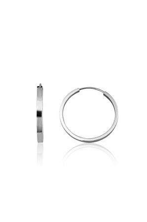 14 Ayar Altın Düz Beyaz Halka Küpe 2.4 Cm Gizli Kilitli