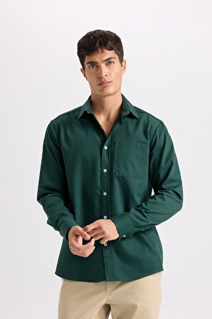DeFacto Regular Fit Polo Yaka Gabardin Uzun Kollu Gömlek D4934AX24AUGN900