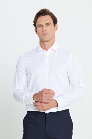 Pamuklu Slim Fit Dar Kesim Klasik Yaka Armürlü Esnek Gömlek