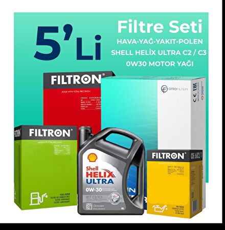Filtron Peugeot 508 1.6 BlueHDi Dizel Filtre Bakım Seti Shell Motor Yağlı (2014-2018) 5 Li