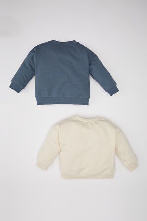 DeFacto Erkek Bebek Bisiklet Yaka Baskılı İçi Yumuşak Tüylü 2'li Sweatshirt D5785A524WNIN257