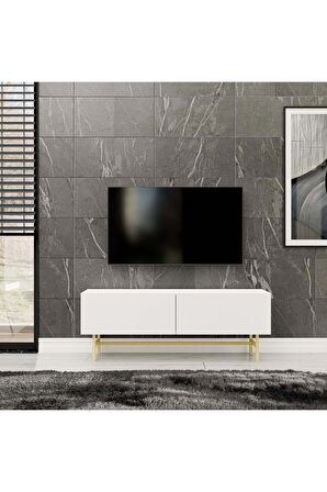 4022 VERDE 138 CM (GOLD METAL AYAKLI) TV ÜNİTESİ BEYAZ