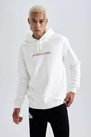 DeFactoFit NBA Los Angeles Lakers Standart Fit Kapüşonlu Kalın Sweatshirt A9840AX23WNER105