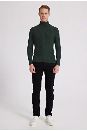 Ds Damat Slim Fit Haki Fitilli Pamuk Karışımlı Boğazlı Triko Kazak 5HF06ORT63100 5HF06ORT63100