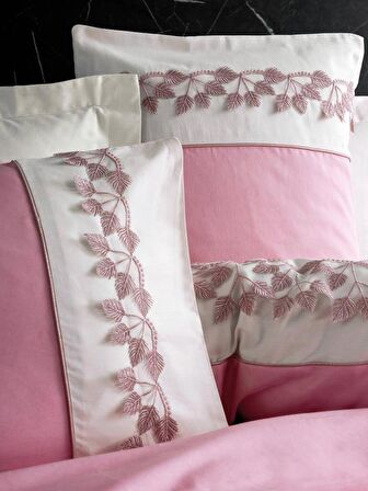 Cotton Box Brode Nakışlı Çift Kişilik Saten Nevresim Takımı Niobe Pembe
