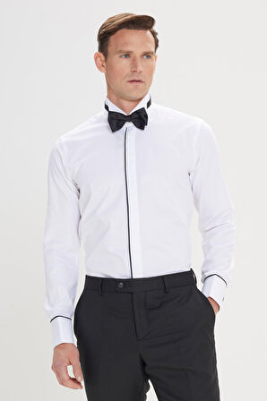 Erkek Beyaz Slim Fit Dar Kesim %100 Pamuk Ata Yaka Gömlek