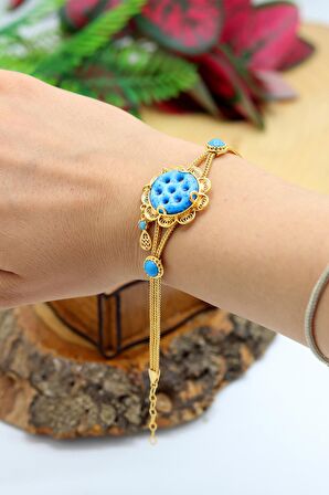 Midyat Süryani Nazar Boncuğu Gold Kaplama Gümüş Kadın Bileklik 201024443