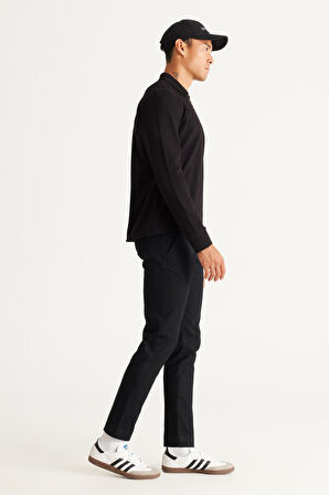 Erkek Siyah Slim Fit Dar Kesim Yan Cep Pamuklu Esnek Rahat Armürlü Pantolon
