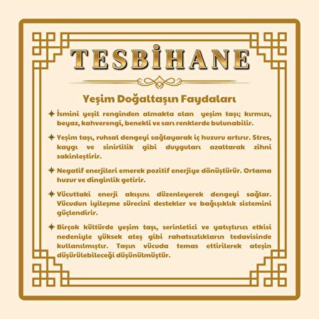 Kararmaz Metal Püsküllü Küre Kesim Yeşim Doğaltaş Tesbih
