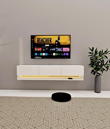 Yıldız Ledli Duvara Monte Tv Ünitesi Beyaz 