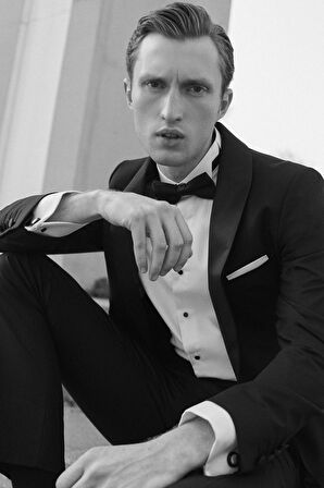 Erkek Siyah Slim Fit Dar Kesim Desenli Smokin Damatlık