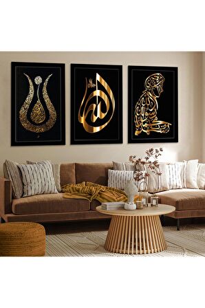 GOLD AYNALI PLEKSİ ÇERÇEVELİ İPEK KUMAŞ MODERN ÇİZİM EV DEKOR TABLO