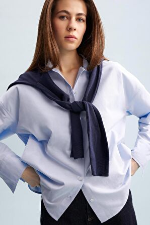 DeFacto Oversize Geniş Kalıp Basic Düz Oxford Uzun Kollu Gömlek C4597AX24AUBE810
