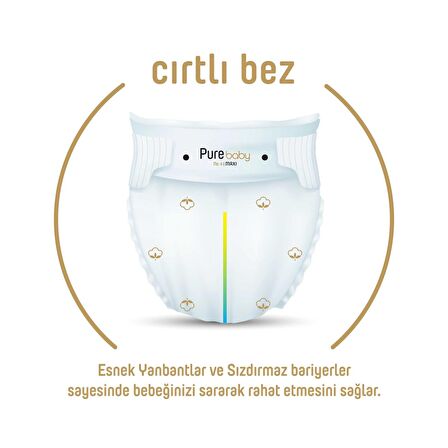 Pure Baby Organik Pamuklu Cırtlı Bez Tekli Paket 1 Numara Yenidogan 64 Adet