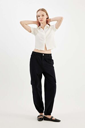 DeFacto Coool Jogger Gabardin Pantolon Normal Bel Basic Düz Kargo Cepli B0454AX24AUBK27