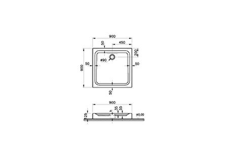 VitrA Optimum Neo 64090002000 Duş Teknesi, Monoblok, 90x90 cm