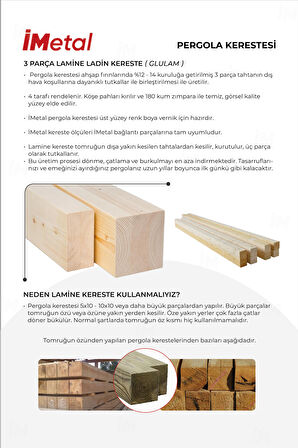 İmetal Sarar Duvardan İki Bölümlü Hazır Ahşap Pergola Seti 90x90 mm Ahşaplar Dahil