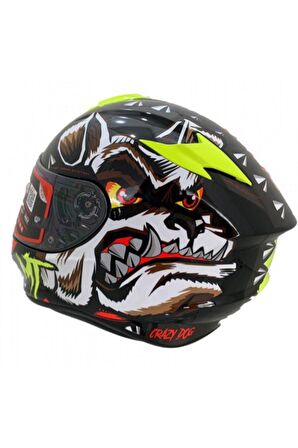 -Mt Targo Crazydog V14 Flo Yellow Kask Siyah Vizörlüdür