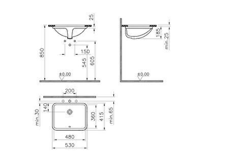 VitrA S20 5339B003-0012 Tezgah Altı Lavabo, 48 cm, Beyaz