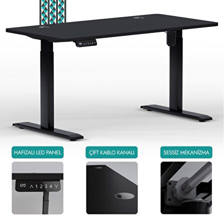 O-Flex Tek Motorlu Elektrikli Yükseklik Ayarlı Masa - 180x80 - Siyah